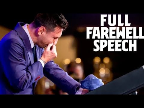 Leo Messi says goodbye to FC Barcelona (full farewell speech)