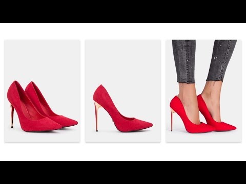 Czerwone szpilki ze złotym obcasem faux suede Paris - DeeZee.pl