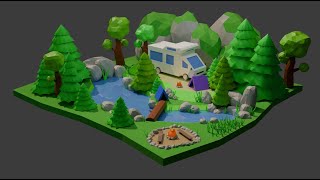 Low Poly Camping Scene Timelapse | 3D Modeling in Blender | #LowPoly #3ddesign #blender #timelapse