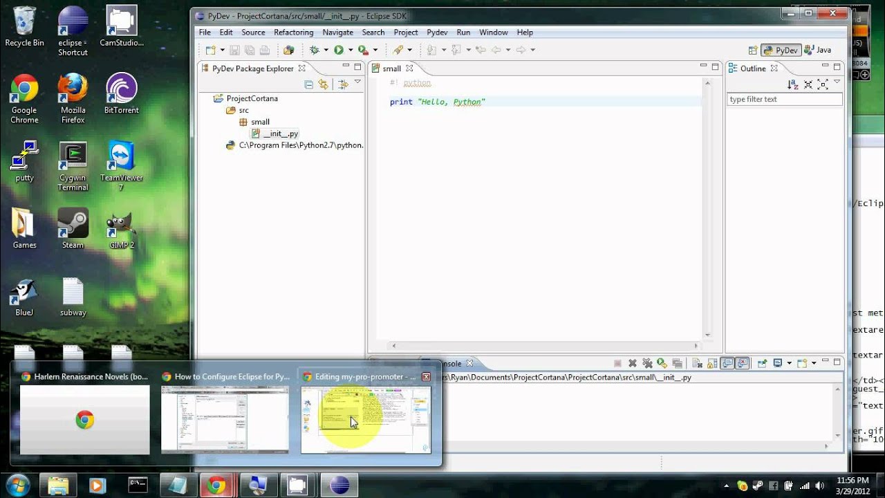 How to put python in eclipse (and install HG init)