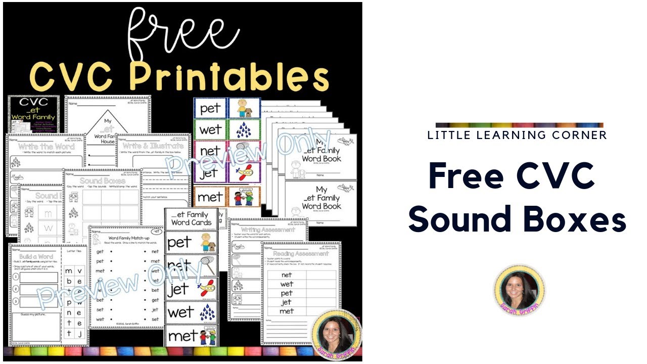 Free cvc sound boxes and printable word family activities