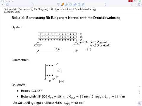 Concrete Structure 1 - Example 4 Bending Design with Normal Force and Compressive Reinforcement (...