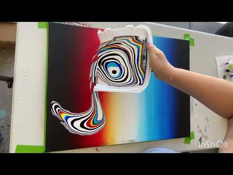 33. Red-to-Blue Abstract Acrylic Painting - Dustpan Pour and Gradient techniques