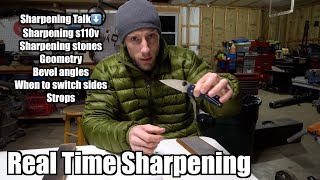Real Time Knife Sharpening s110v, sharpening stone talk, edge geometry, grit progression, strops