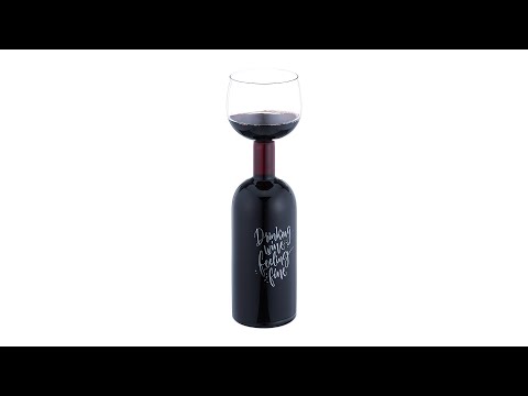 Weinflasche mit Glas 750 ml Schwarz - Silber - Glas - 9 x 30 x 9 cm