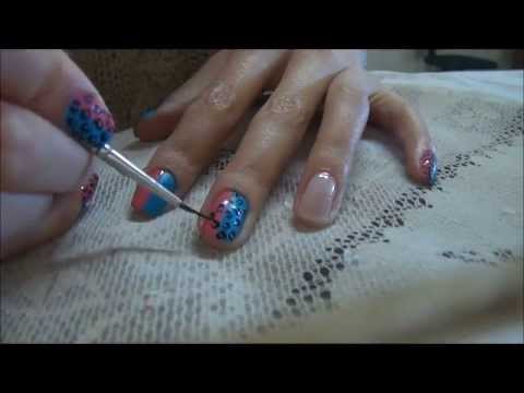 Tutorial de unha tigrada rosa e azul com flor - DANI DAROLT
