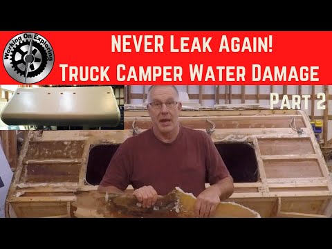 Truck Camper Water Damage Repair | Stomping out Water Leaks | Remove Front Window | Fiberglassing