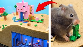 Cute Hamster Exploring Lego Minecraft Pig Farm