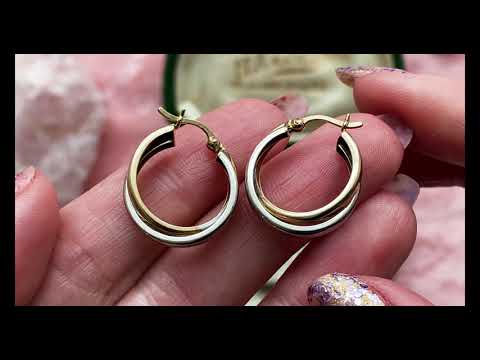 9ct Gold Bi-Colour Cross Hoop Earrings #7496