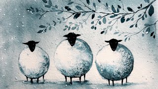 DIY Christmas Gift Card Idea: Watercolor Sheep Painting Tutorial
