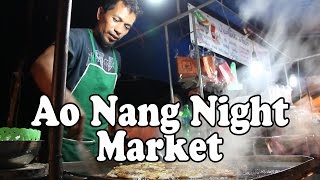 Ao Nang Night Market, Ao Nang Krabi Thailand. Thai Street Food & Shopping at Ao Nang Walking Str