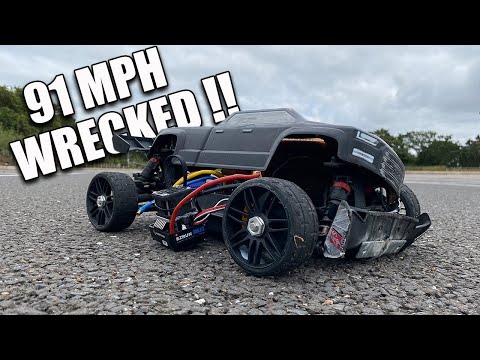 RC Car Hits WALL at 91mph - WRECKED !!!!! Worlds FASTEST Arrma Big Rock