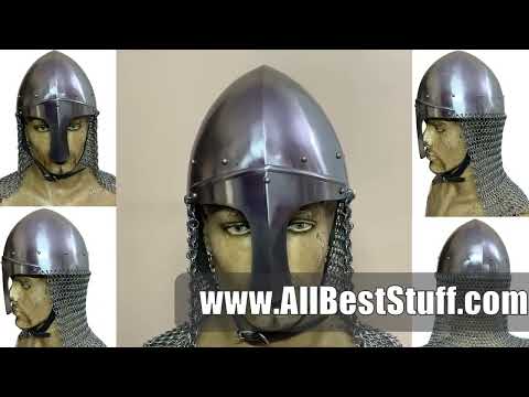 Watch YouTube Video for Medieval Norman Nasal Helmet with Chain mail Aventail