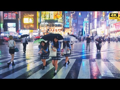 【4K HDR】8 Hours Heavy Rain ASMR | Walk in Shinjuku（新宿）Tokyo Japan |  Rain sounds for sleeping
