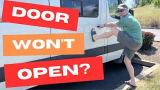 SPRINTER SLIDING DOOR PROBLEM FIXED | Stretched cable prevents door from opening