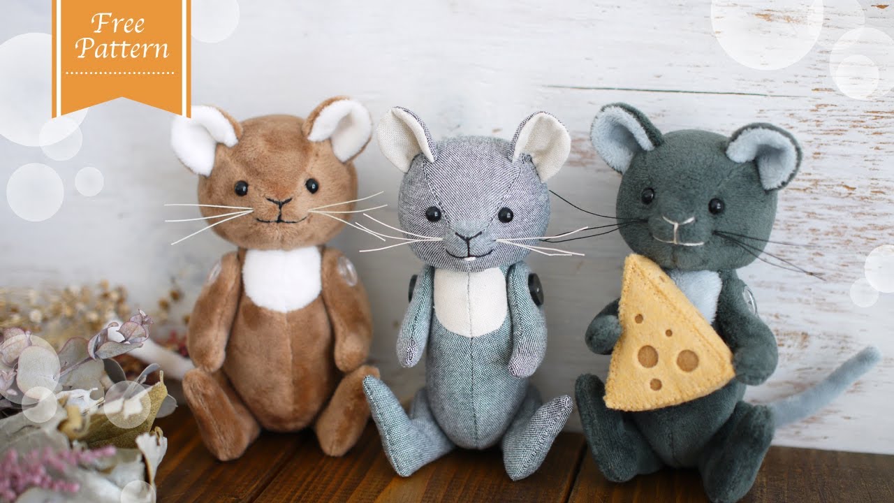 【ぬいぐるみ】無料型紙〜ねずみさん＊手縫いで簡単| Free Pattern + How to make | stuffed mouse