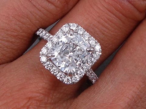 3.13 ctw Cushion Cut Lab Grown Genuine Diamond Engagement Ring - BigDiamondsUSA