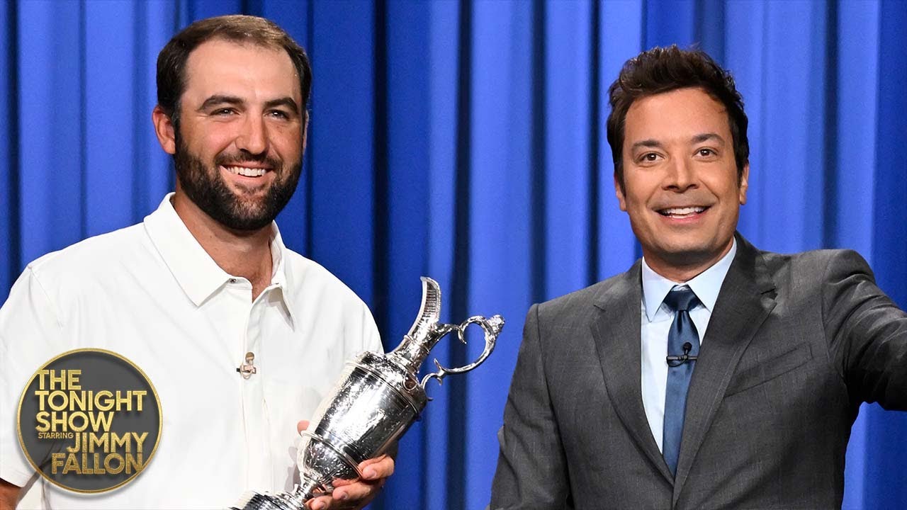 Scottie Scheffler Crashes Jimmy's Monologue to Celebrate His 2025 Open Championship Win - YouTube