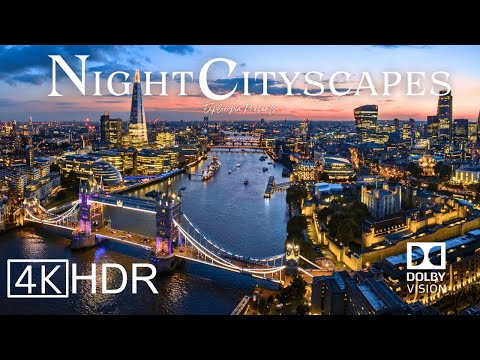Cities of Europe at Night in 4K ULTRA HD HDR 60 FPS Dolby Vision™ Drone Video
