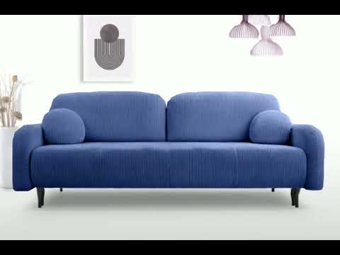 Upholstered 3 seater sofa bed CLOUDY blue