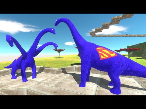 SUPERMAN BRACHIOSAURUS vs 3x HEADED BRACHIOSAURUS DEATH FALL - Animal Revolt Battle Simulator