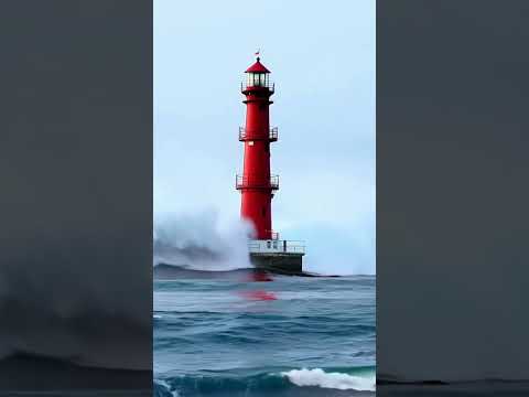 Unexpected Giant Wave Slams Lighthouse – Caught on Camera! #scaryocean #oceanship #ocean