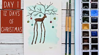 Easy Watercolor Christmas Card for Beginners | Whimsical Reindeer Tutorial | DAY 1!