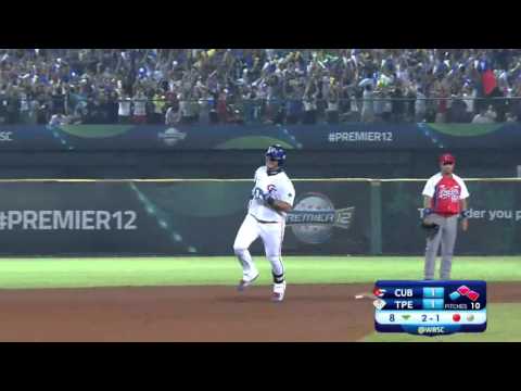 林智勝第8局3分本壘打打破古巴隊1-1平局。 (Chih-Sheng Lin 3-run HOME RUN in the 8th inning breaks 1-1 tie with Cuba)