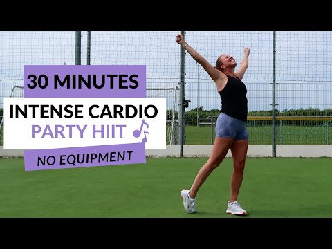 30 MIN CARDIO PARTY HIIT WORKOUT - No Squats or Lunges - Fun + High Intensity ♫