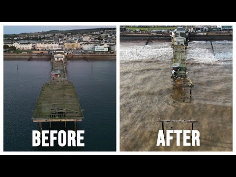 Teignmouth Pier Before & After Storm Ingrid – Drone Footage