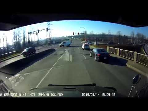 Car flying off bridge caught on dash cam