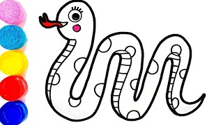 How to Draw Easy Cute Snake Step by Step 🐍 Kids Drawing & Coloring Tutorial