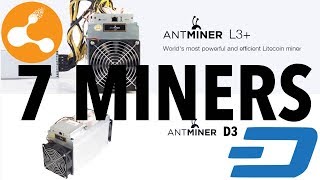 Bitmain 7 Antminers | 4 x D3 15GH/s / 3 x L3 504 MH/s Asic Miners - Mining Dash And BCC Tokens