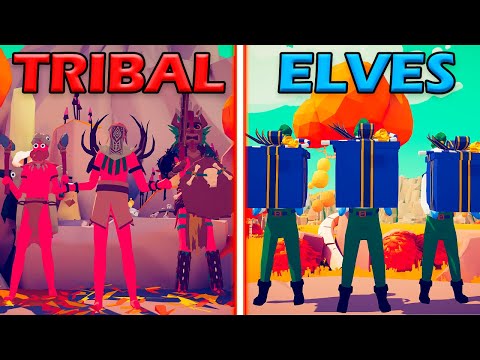 MEGA TRIBAL TEAM vs PRESENT ELF TEAM - Totally Accurate Battle Simulator | TABS