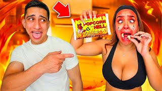SECRETLY Making my Girlfriend Eat The HOTTEST POPCORN IN THE WORLD!!
