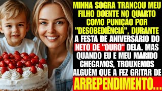 Minha sogra trancou meu filho no quarto durante a festa do neto “de ouro” dela, mas quando cheguei…
