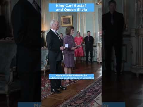 Wrestler Sofia Mattsson gets medal from King Carl Gustaf and Queen Silvia of Sweden