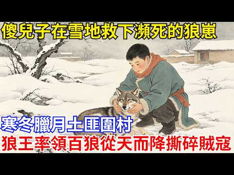傻兒子在雪地裏救下一只瀕死的狼崽，寒冬臘月土匪圍村，狼王率領百狼從天而降撕碎賊寇！#民間故事#傳統故事#故事頻道#聽書#睡前故事#情感