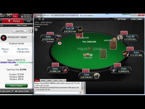 Replay |"allan sheik" , "SnowmanTony" Final table PokerStars $109 SUNDAY MILLION $1M Gtd Jul 07 2019