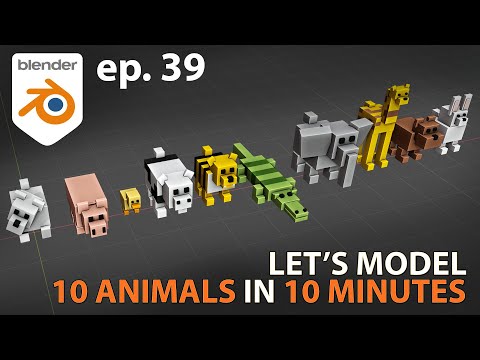 Let's Model 10 ANIMALS in 10 MINUTES - Blender 2.9 - Ep. 39