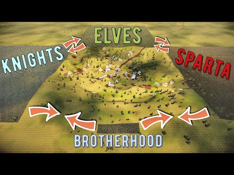 Battle Of 4 Armies: Brotherhood OF Steel - Heavy Knights - Elven Spearmen - Spartans - UEBS 2