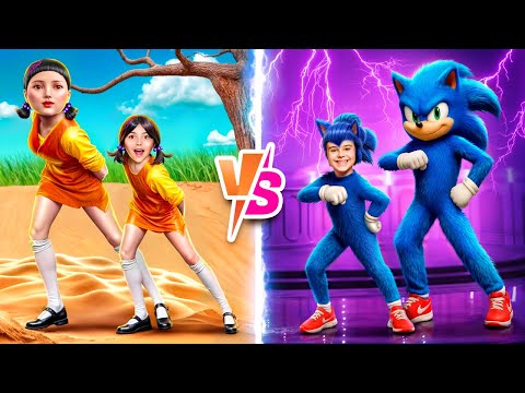 I was adopted by the Squidward Game doll and Super Sonic! Squidward Girl vs Sonic!