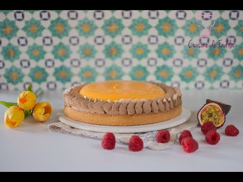 tarte soleil: amande, framboise , passion et chocolat au lait
