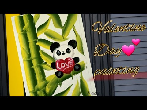 How to paint Bamboo panda with acrylic/Valentine acrylic painting ideas.