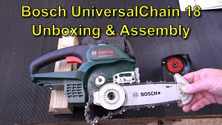 Bosch UniversalChain 18 Cordless Chainsaw Unboxing & Assembly.