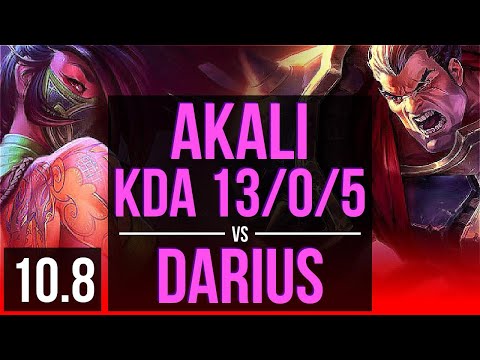 AKALI vs DARIUS (TOP) | KDA 13/0/5, Triple Kill, 8 solo kills, Legendary | BR Master | v10.8