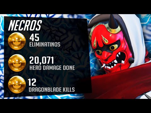 Necros OP Genji Gameplay on Route 66! 45 elims! POTG! [ Overwatch Season 33 Top 500 ]