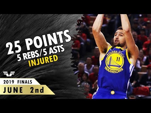 Klay Thompson - Game 2 - 2019 NBA Finals - Warriors vs Raptors - 25 Pts, 5 Rebs, 5 Asts