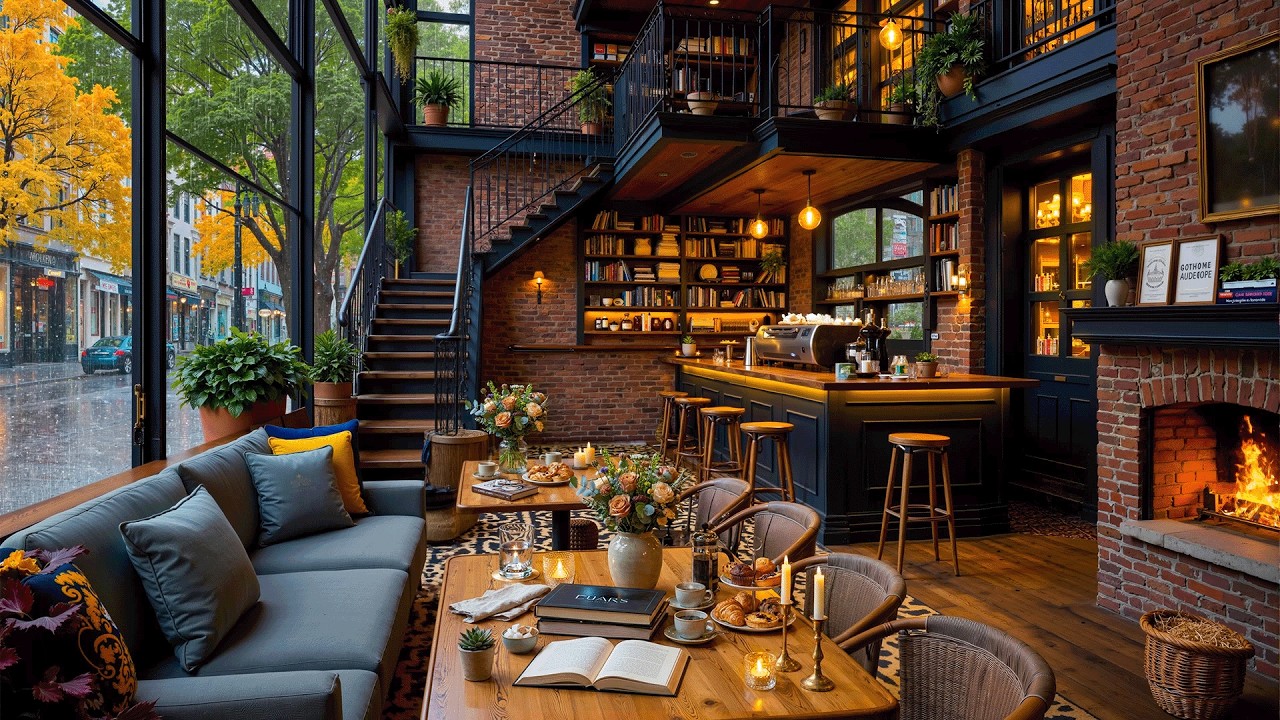 Spring Day Coffee Shop Ambience 🌸 Soothing Jazz Piano & Relaxing Rain Sounds for Stress Relief, Work