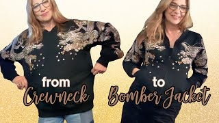 DIY Bomber Jacket from a Crew Neck Sweatshirt!